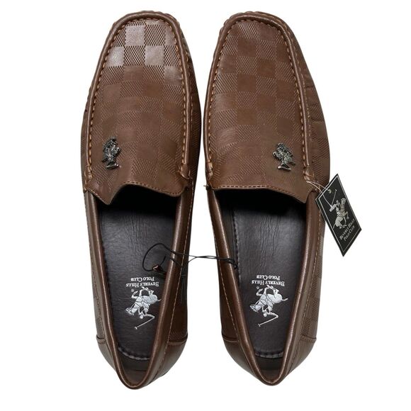 Beverly Hills Polo Club Loafers Mens 11 Brown Slip On Driving Shoes Checkered - Picture 2 of 13
